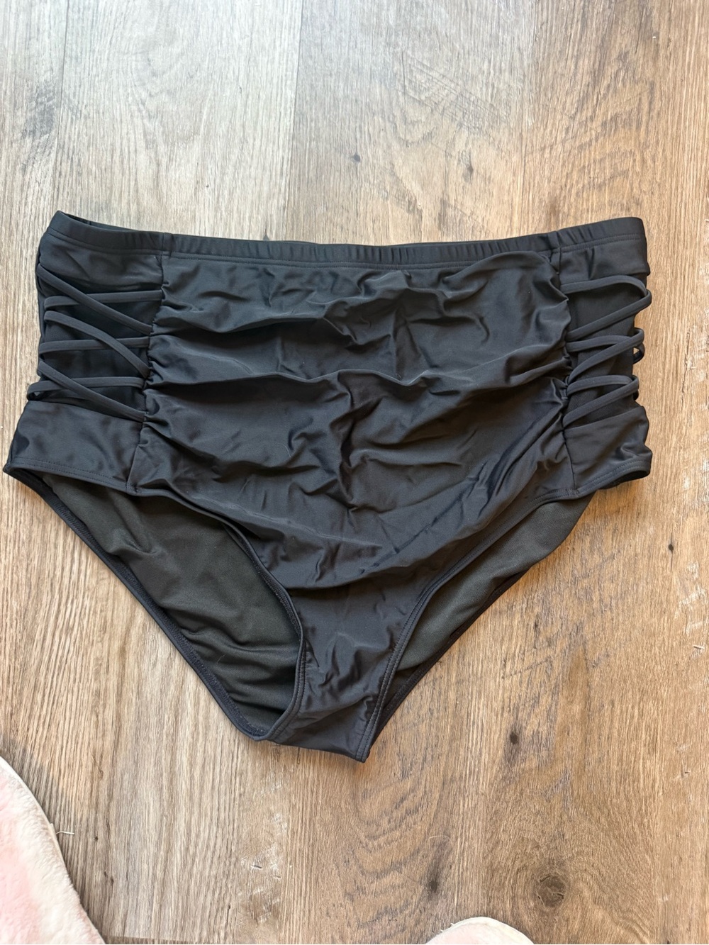 Black High Waisted Strappy Side Plus Size Bikini Bottoms 22W